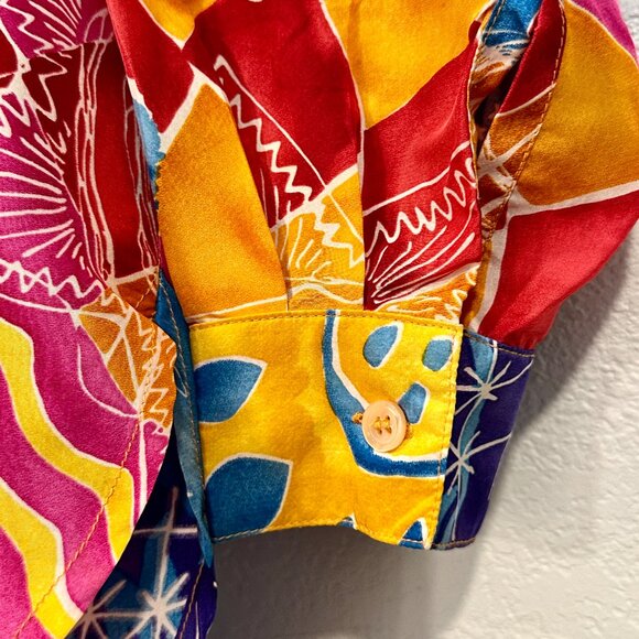 Silk Club Blouse VTG MultiColor 100% Silk Button Front Long Slvs Pocket Size 3XL - Picture 10 of 10